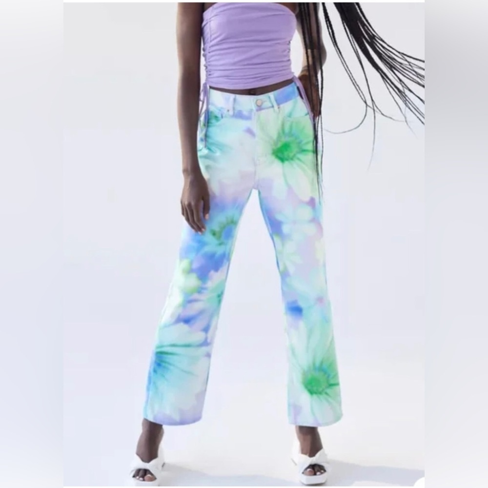 BDG Floral Multi botanical Tie Dye High Waisted Cowboy Jeans pants size 27 new - Picture 5 of 6